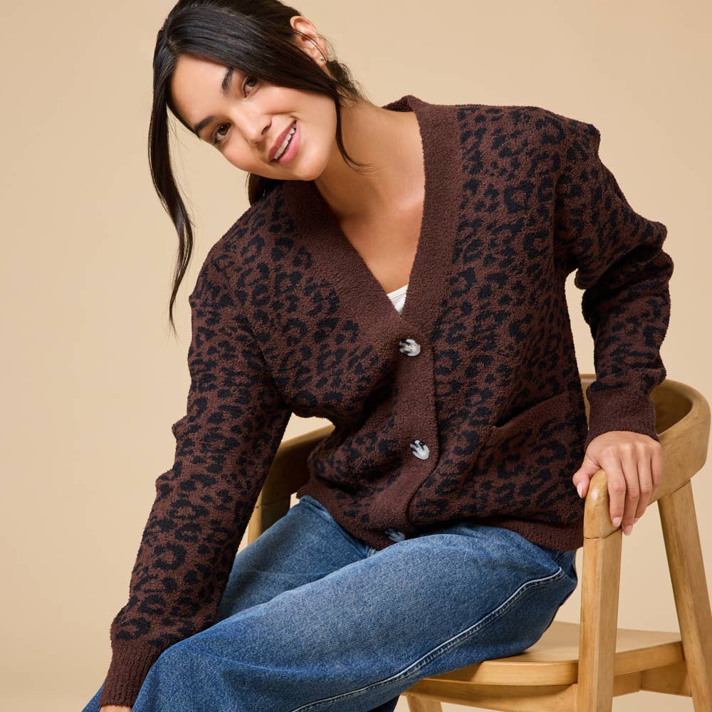 Wild Espresso Animal Print Marshmallow Crop Cardigan