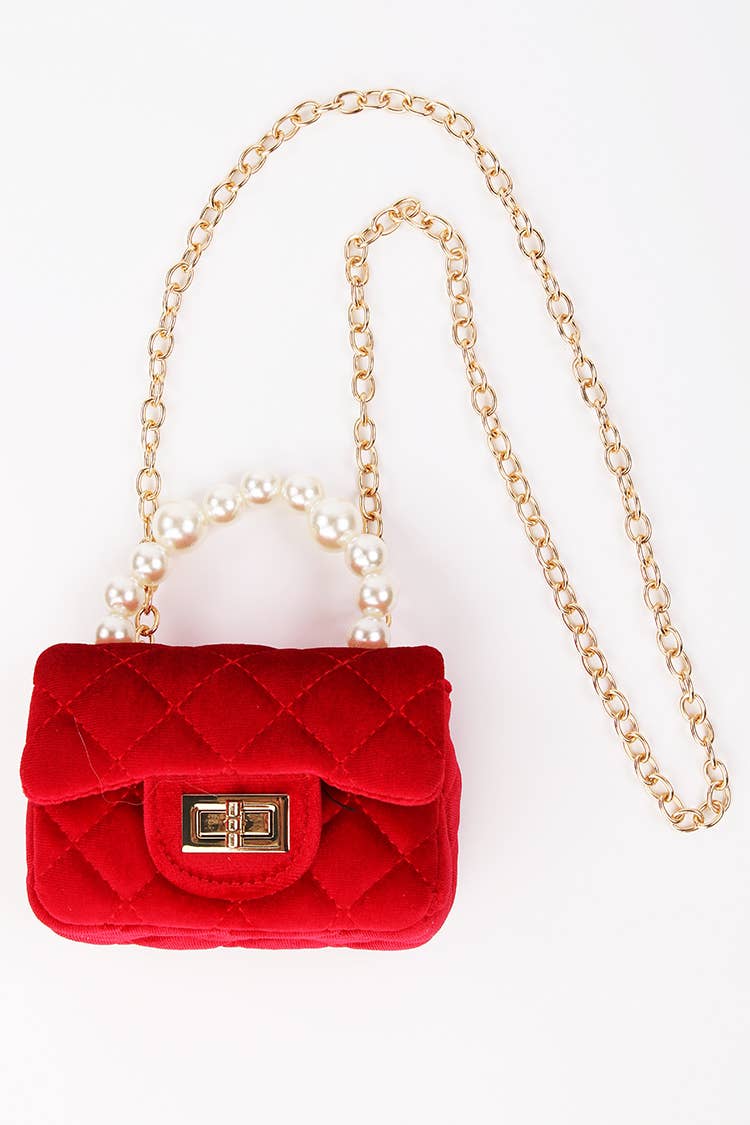 Red Velvet Purse with Pearl Handle