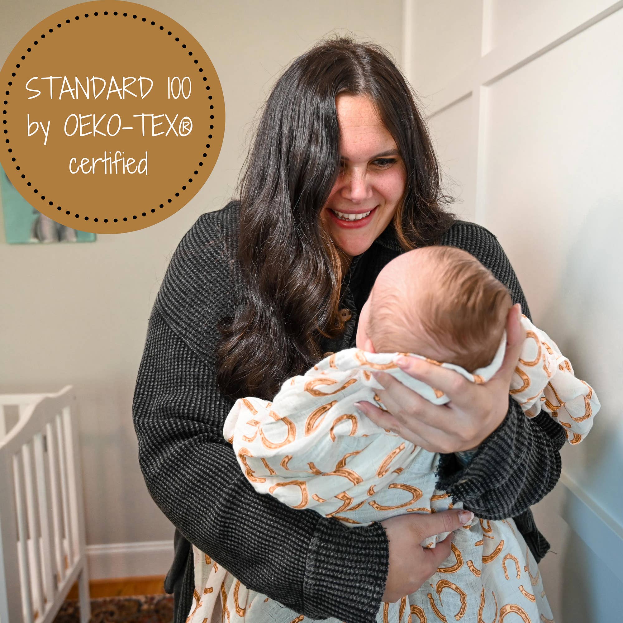 Lucky Horseshoe Muslin Swaddle Blanket