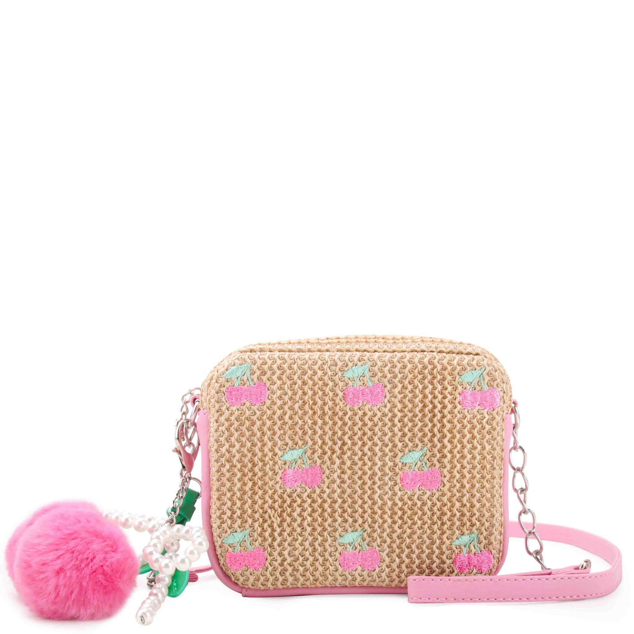 Cherries Straw Crossbody Bag with Cherry Charm