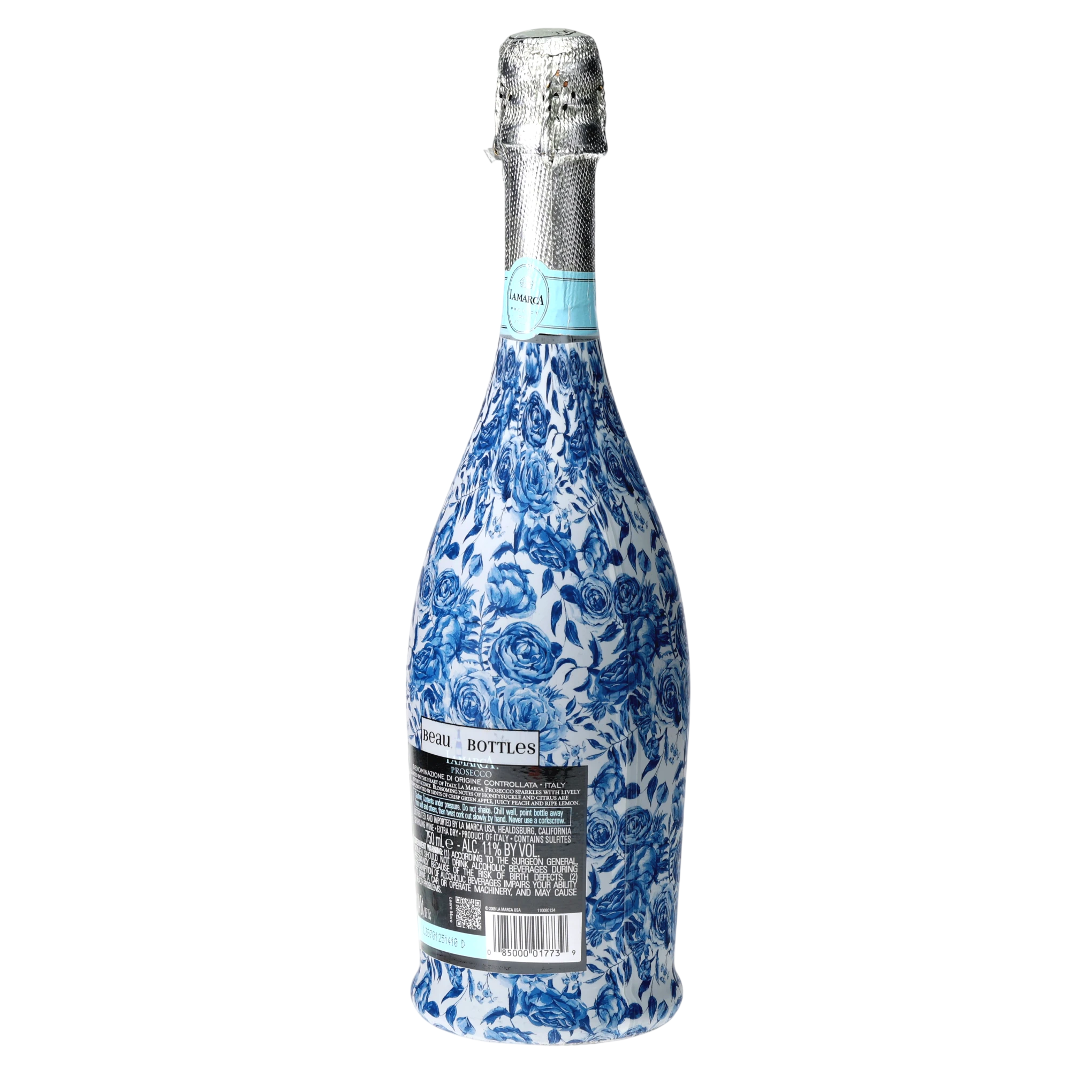 Blue Porcelain Roses Prosecco Bottle Wrap