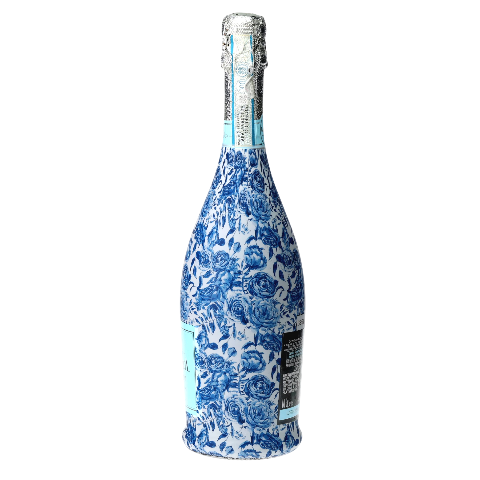 Blue Porcelain Roses Prosecco Bottle Wrap