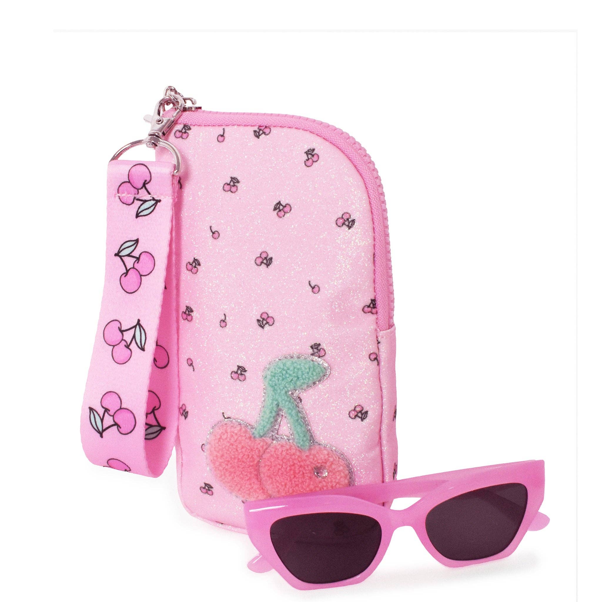Pink Cherries Wristlet Case and Sunglasses Set