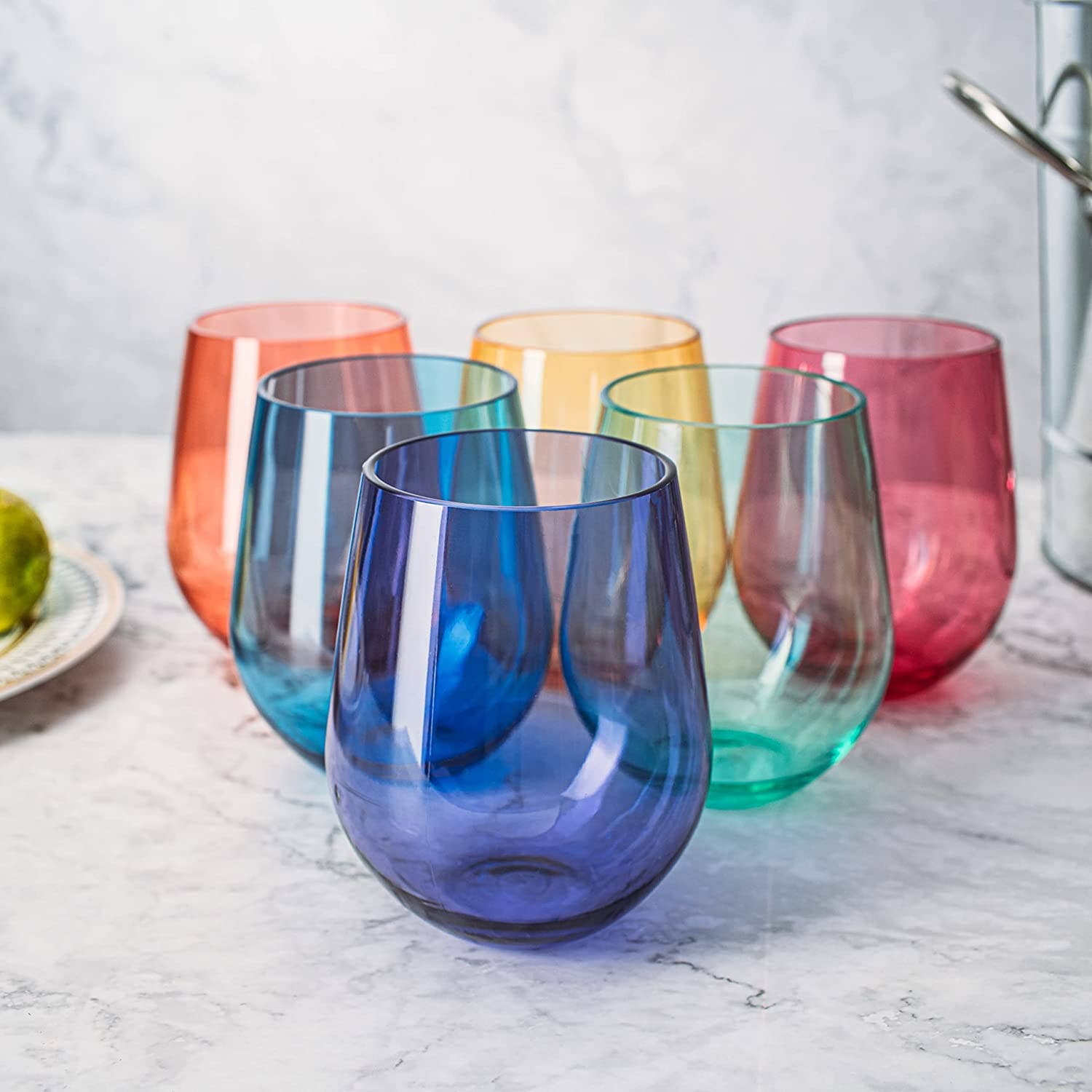 Bright Shatterproof Stemless Wine Glasses