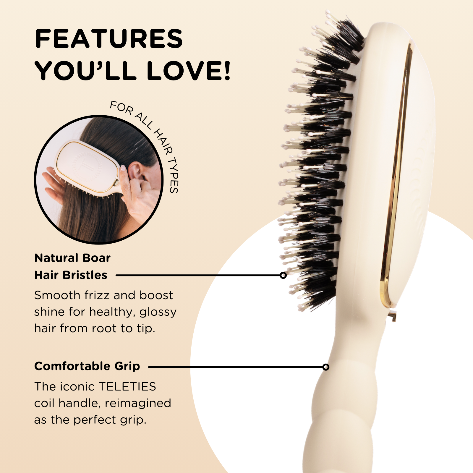 Boar Bristle Hair Brush | Tan