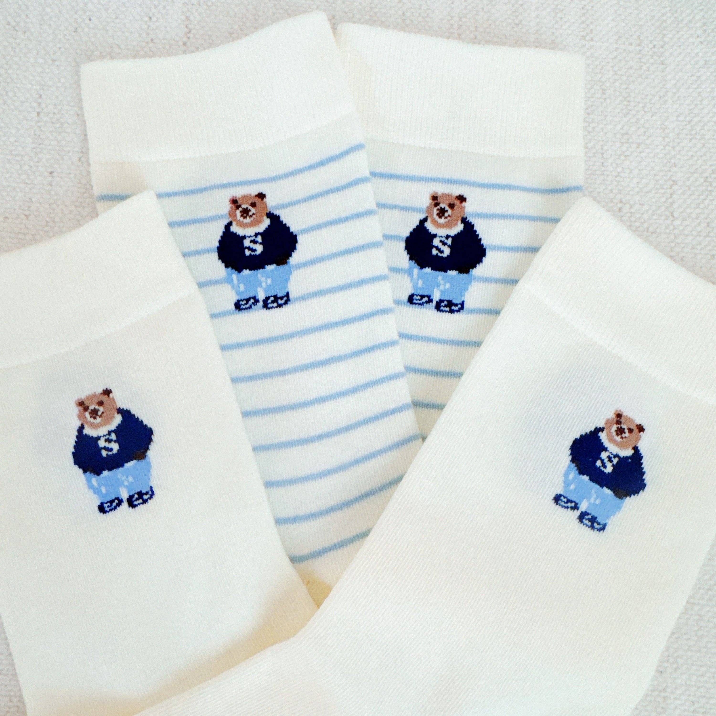 White Preppy Bear Socks Set
