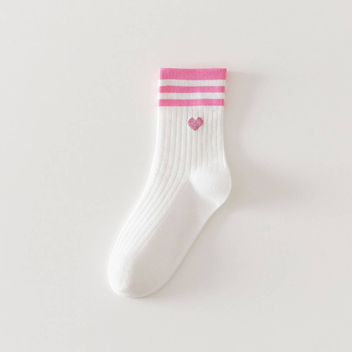 Pink Heart College Style Striped Crew Socks
