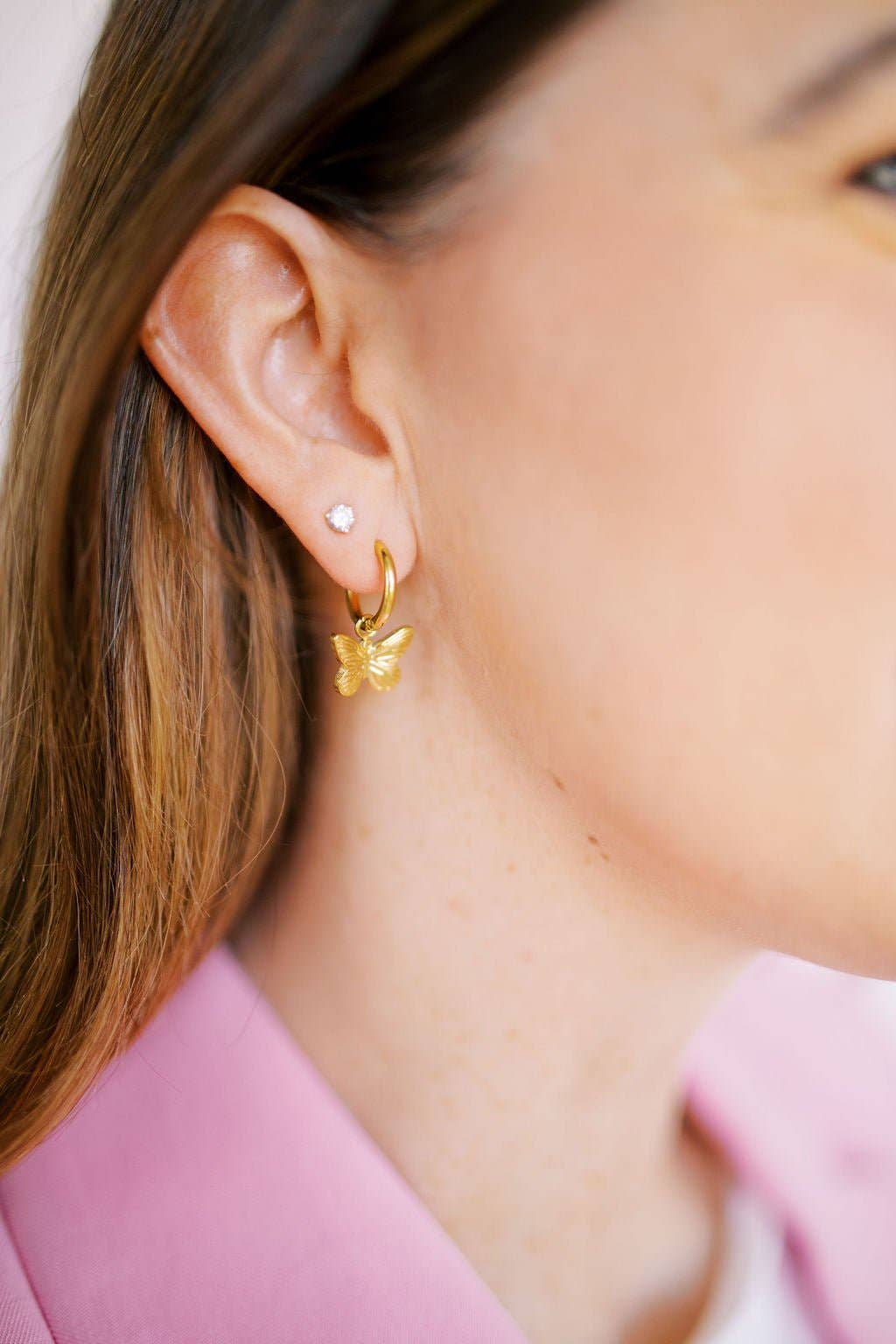 Gold Faye Butterfly Huggie Charm Earrings