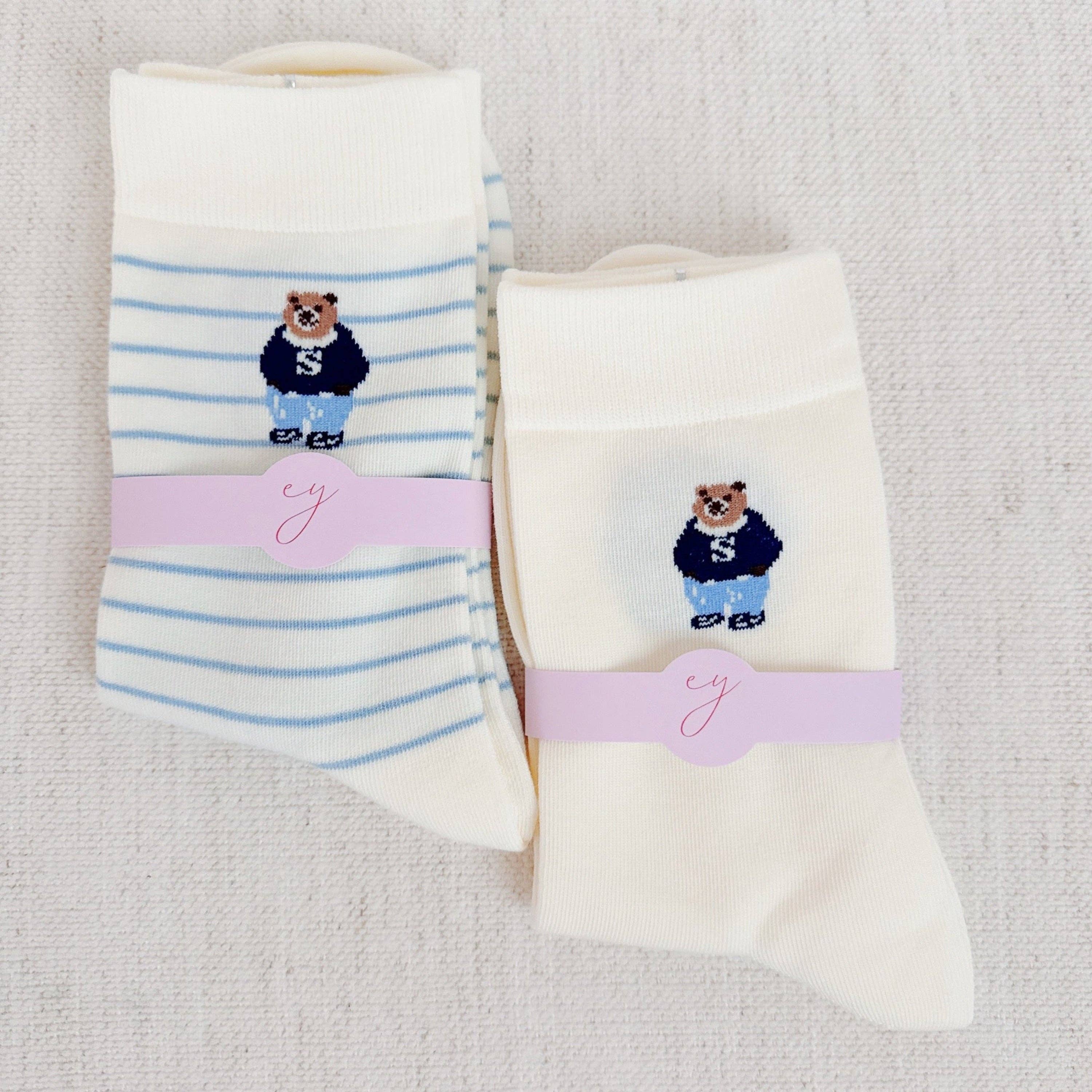 White Preppy Bear Socks Set