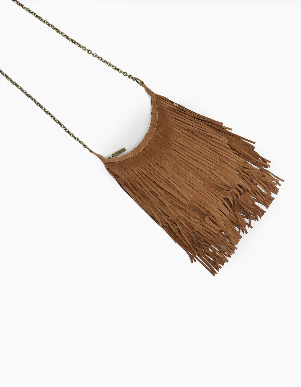 Suede Camel Bochoa Mini Fringe Crossbody