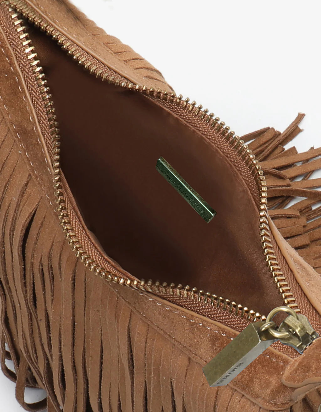 Suede Camel Bochoa Mini Fringe Crossbody