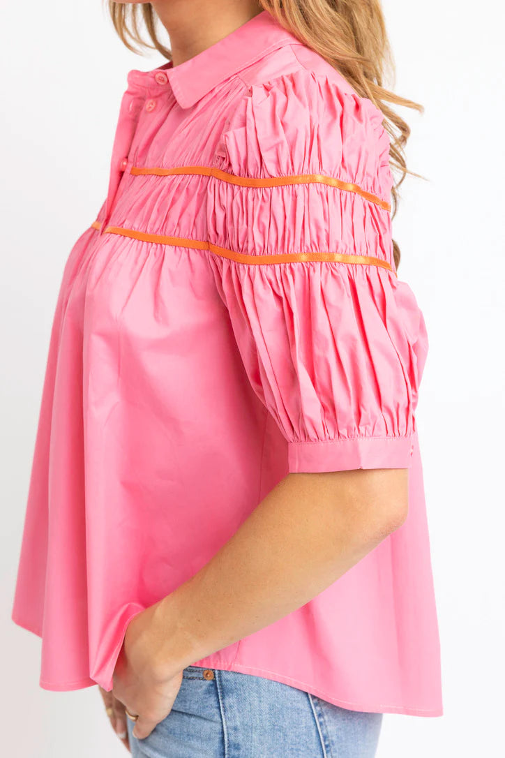 Bubblegum Contrast Trim Poplin Top