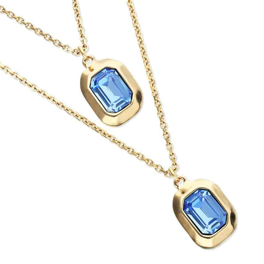Gold Double Chain Necklace w/Blue Stones
