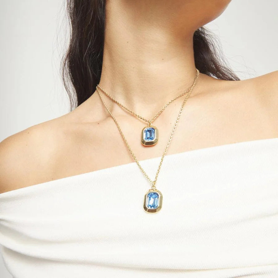 Gold Double Chain Necklace w/Blue Stones