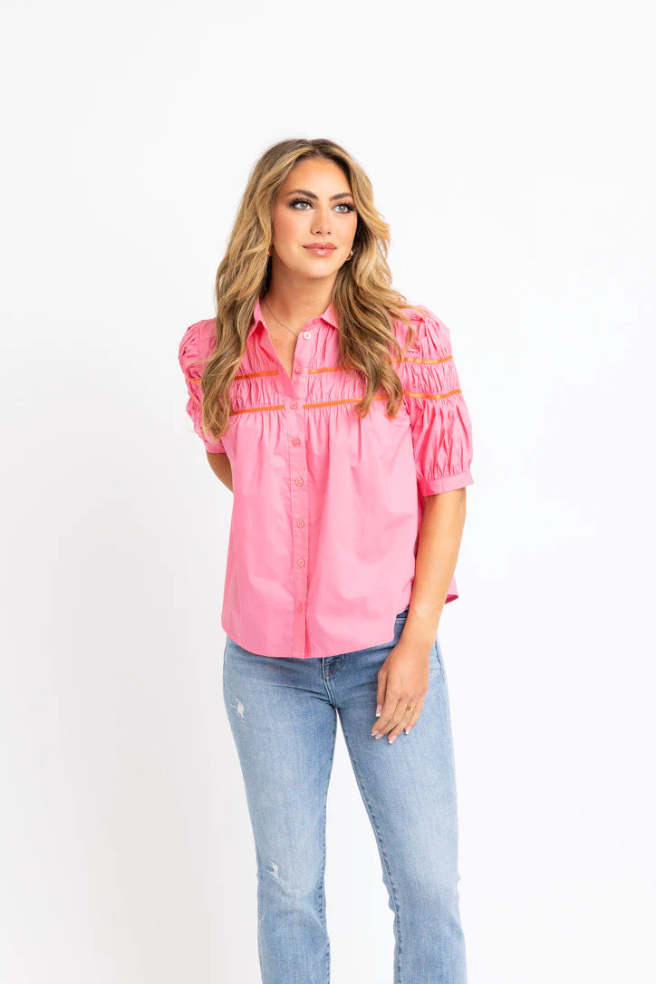 Bubblegum Contrast Trim Poplin Top