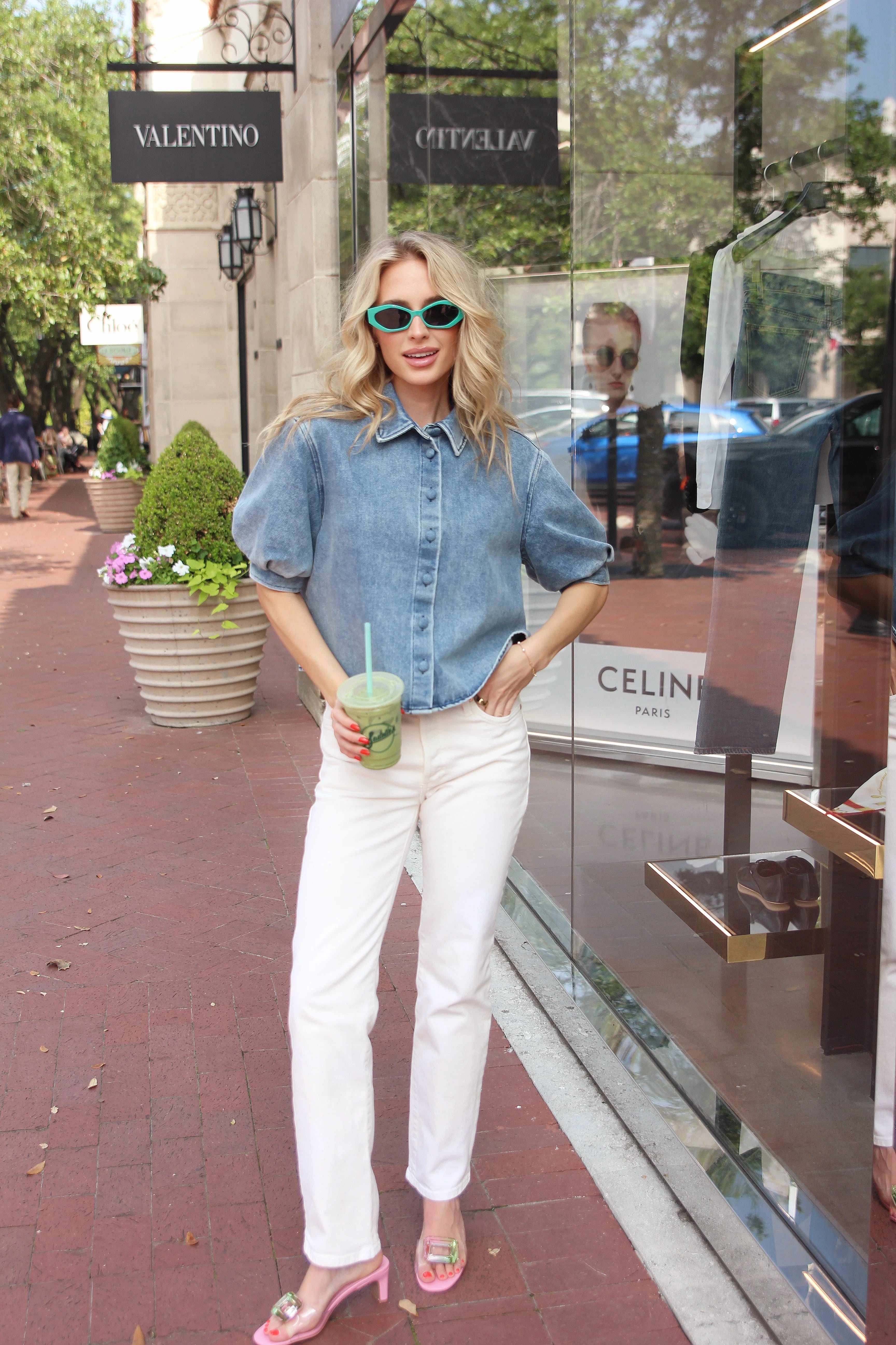 Denim Button Puff Sleeve Top