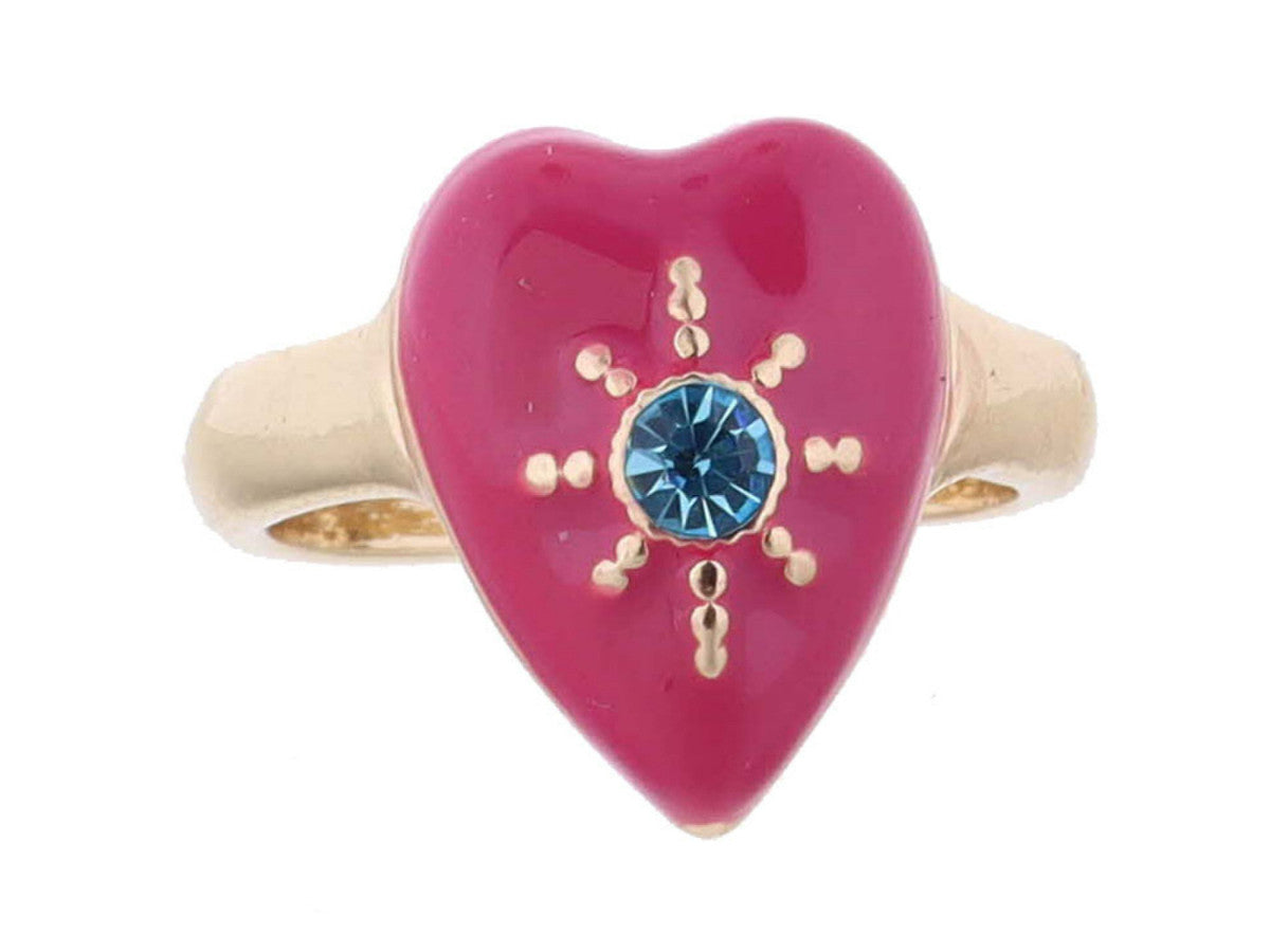 Kids Fuchsia Heart with Teal Crystal Ring