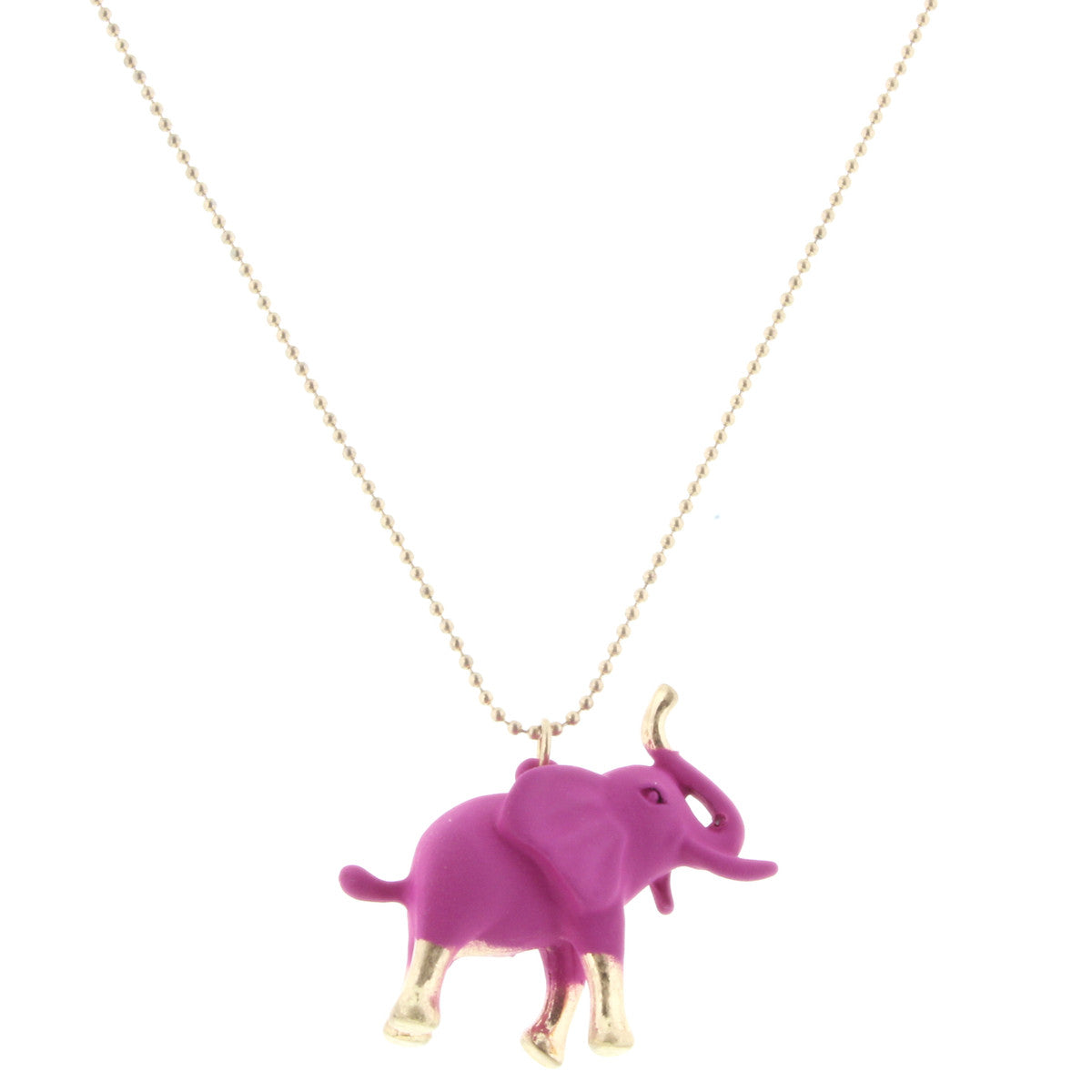 14" Hot Pink/Gold Elephant Necklace
