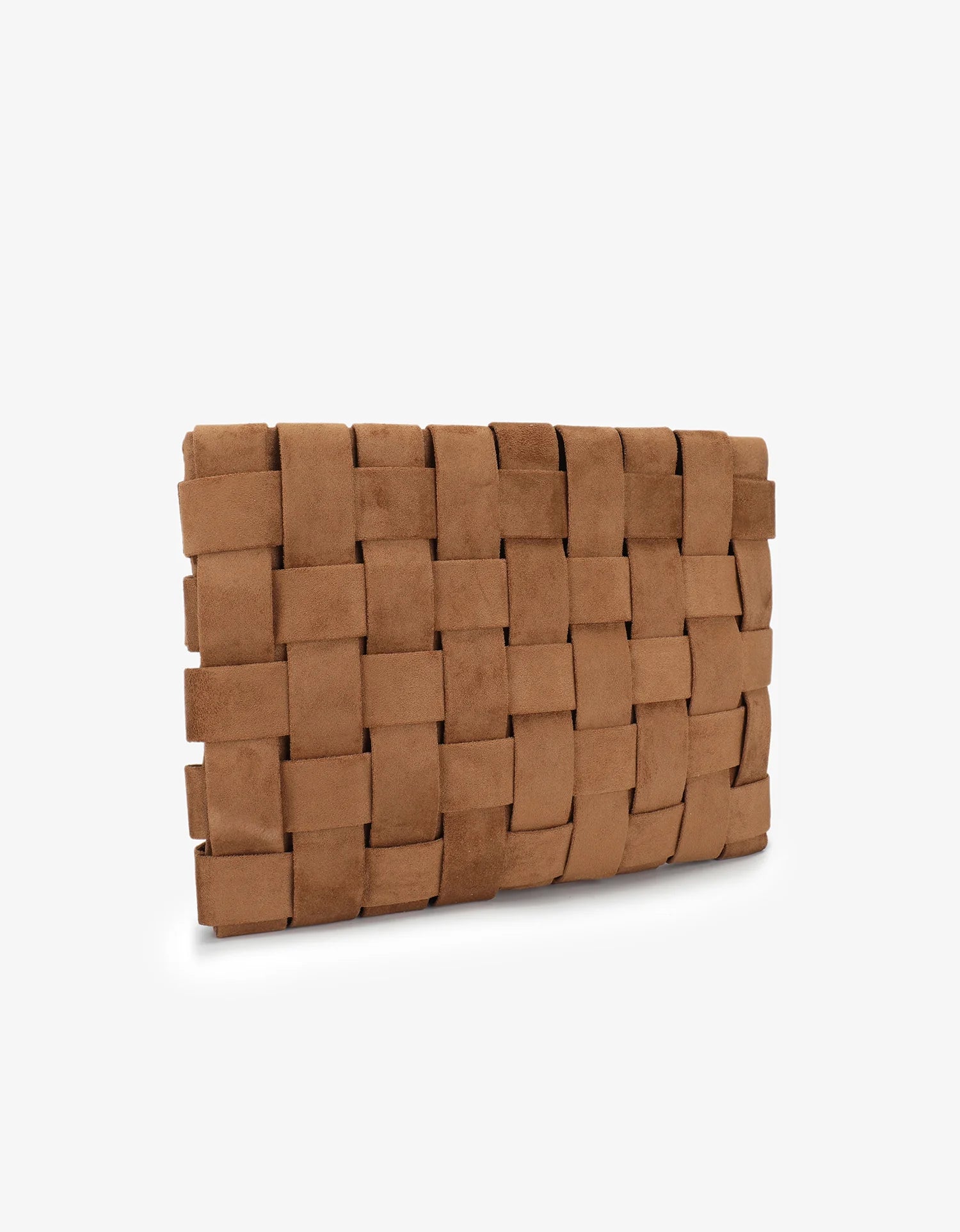 Camel Suede Woven Lindy Clutch