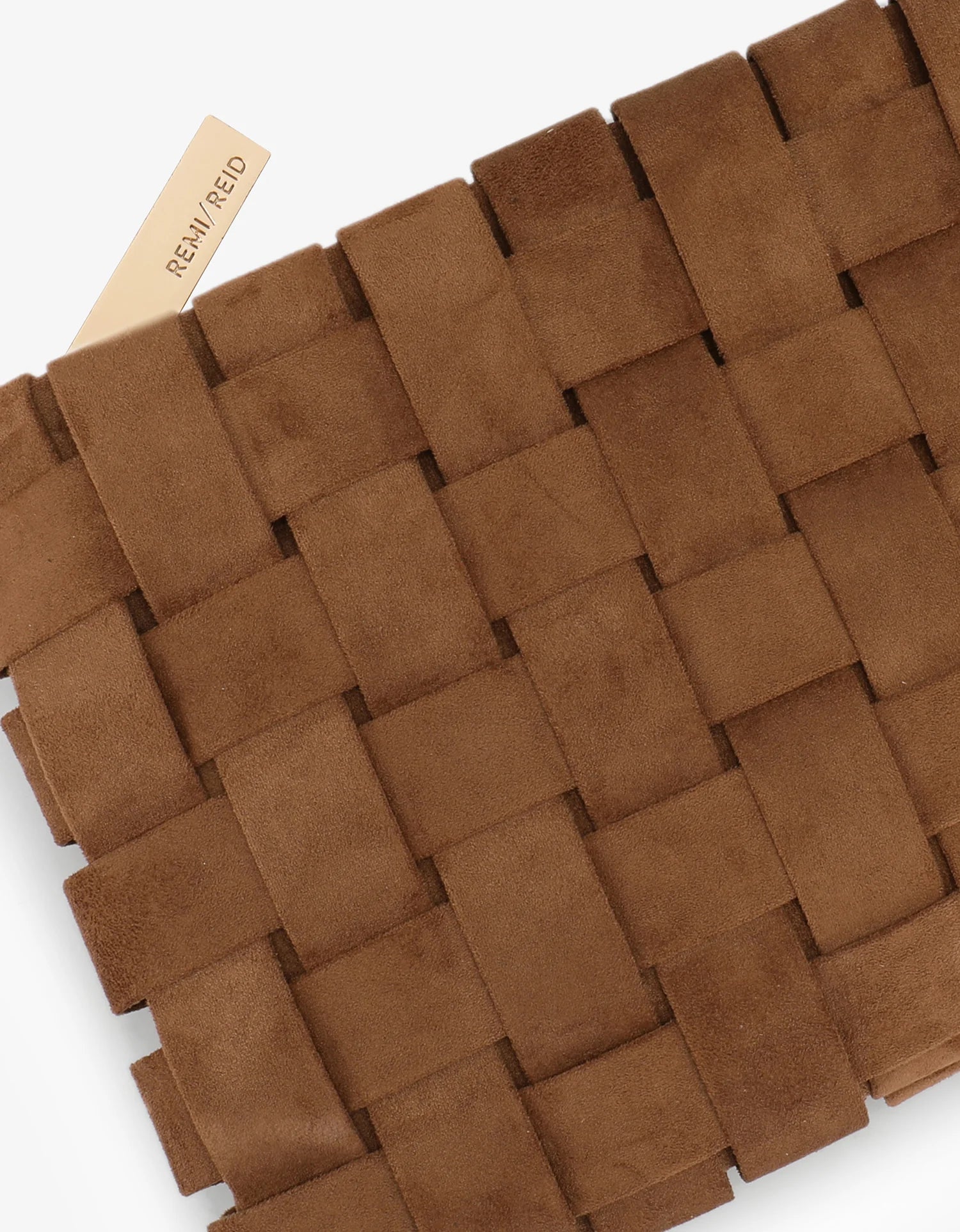 Camel Suede Woven Lindy Clutch