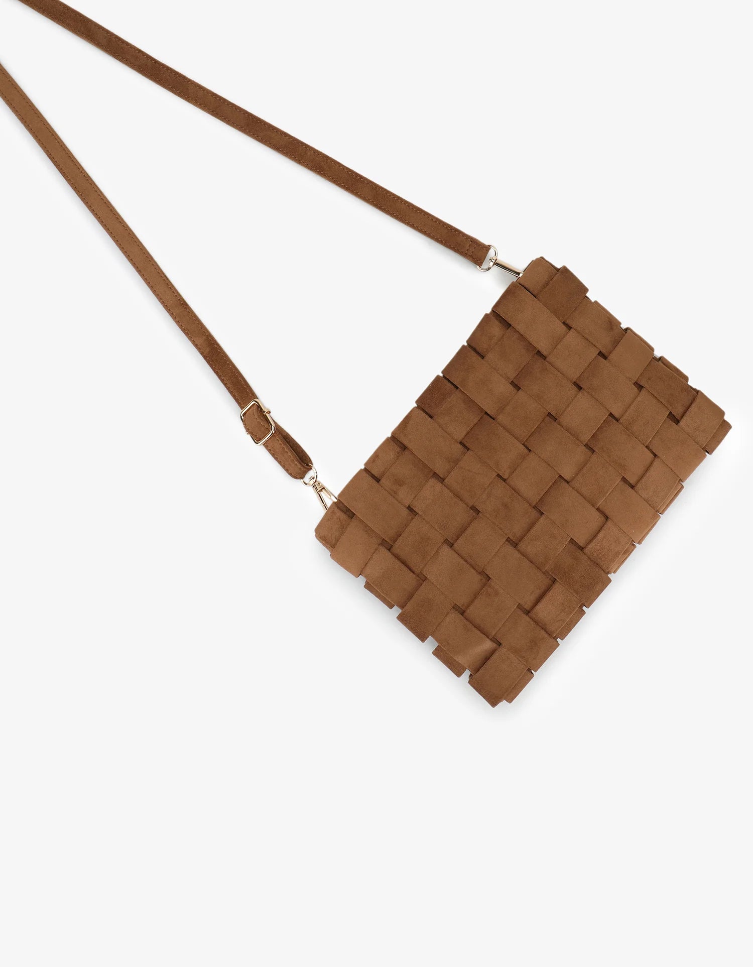 Camel Suede Woven Lindy Clutch