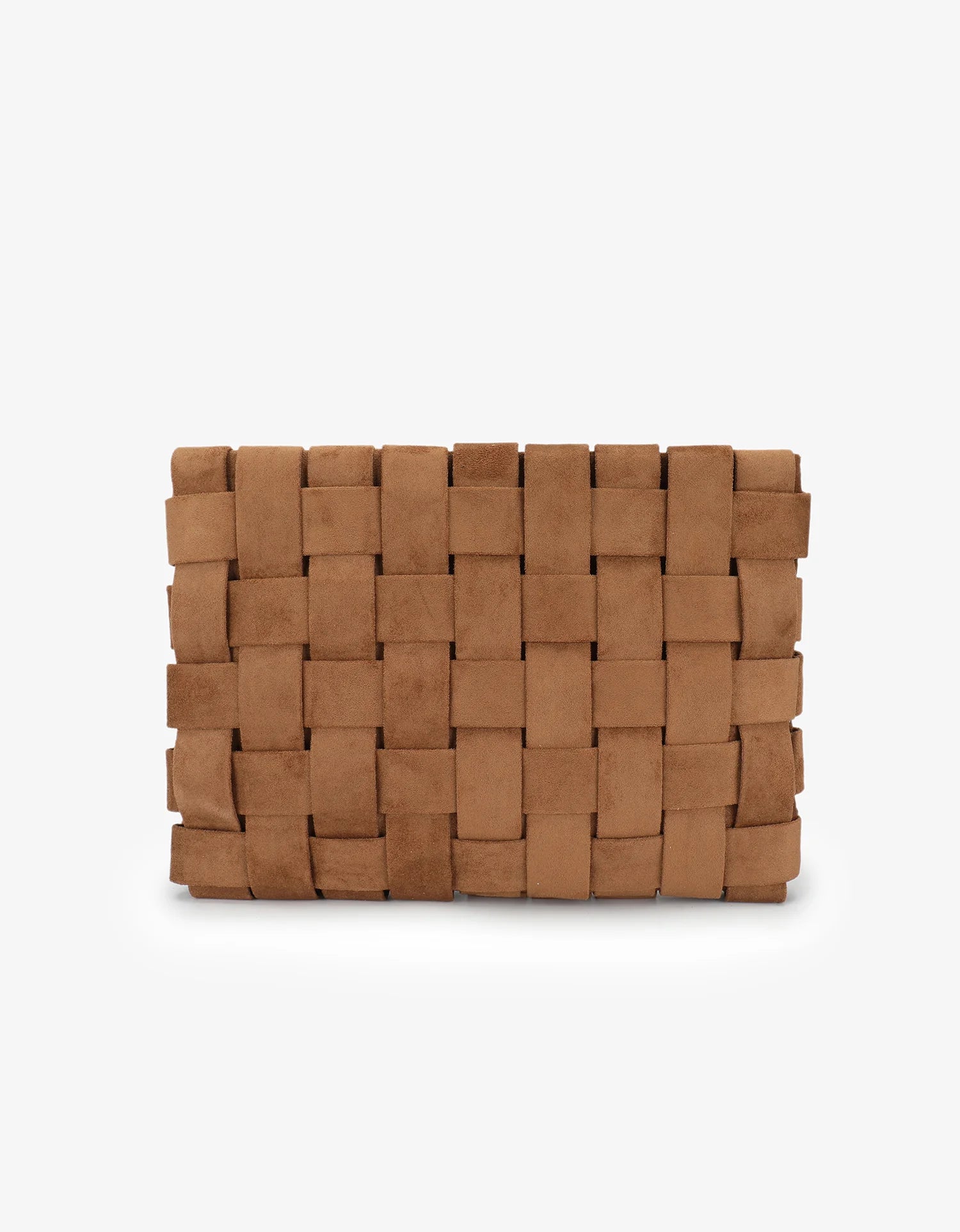 Camel Suede Woven Lindy Clutch