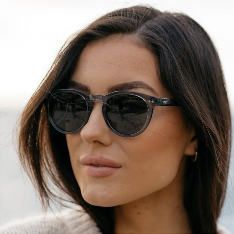 Tate Sunglasses in Crystal Blue/Smoke