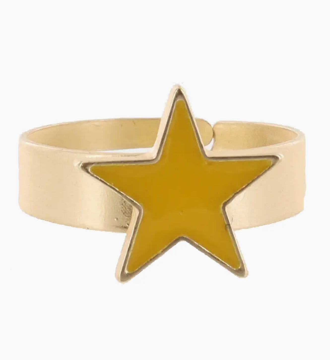 Kids Yellow Enamel Star On Thick Gold Band Ring