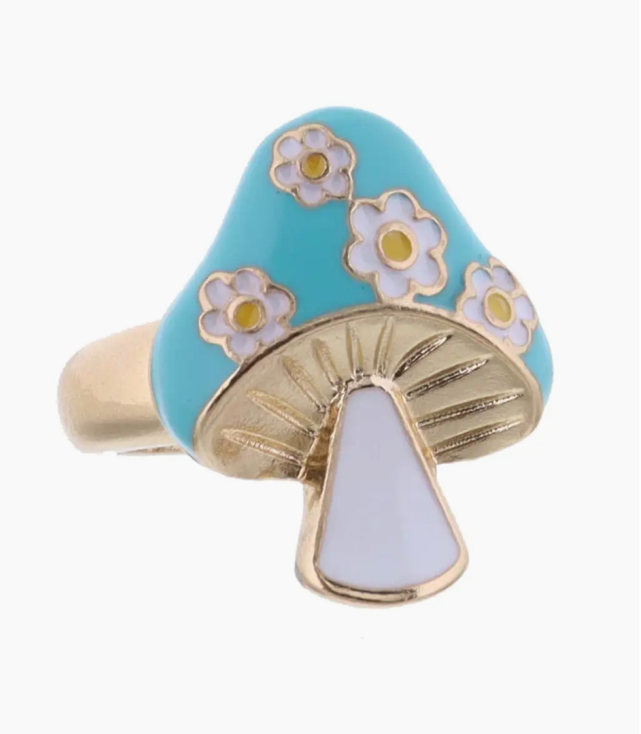 Kids Turquoise and White Enamel Mushroom with Daisies Ring