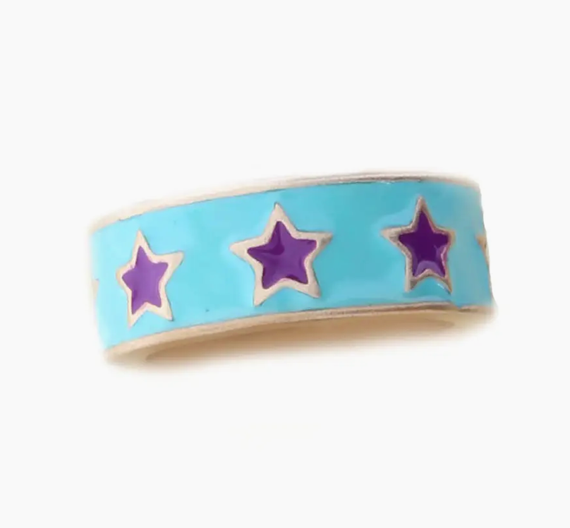 Kids Turquoise Enamel Ring with Purple Stars Ring