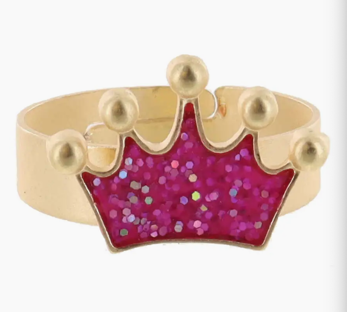 Kids Gold Crown with Hot Pink Glitter On Thick Band Ring