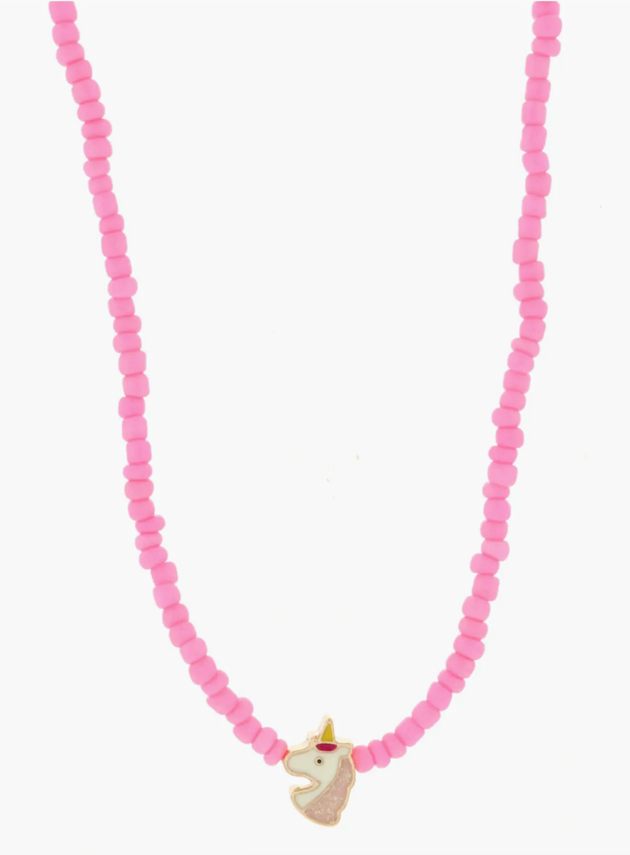 Kids 14" Pink Seed Bead with Unicorn Necklace