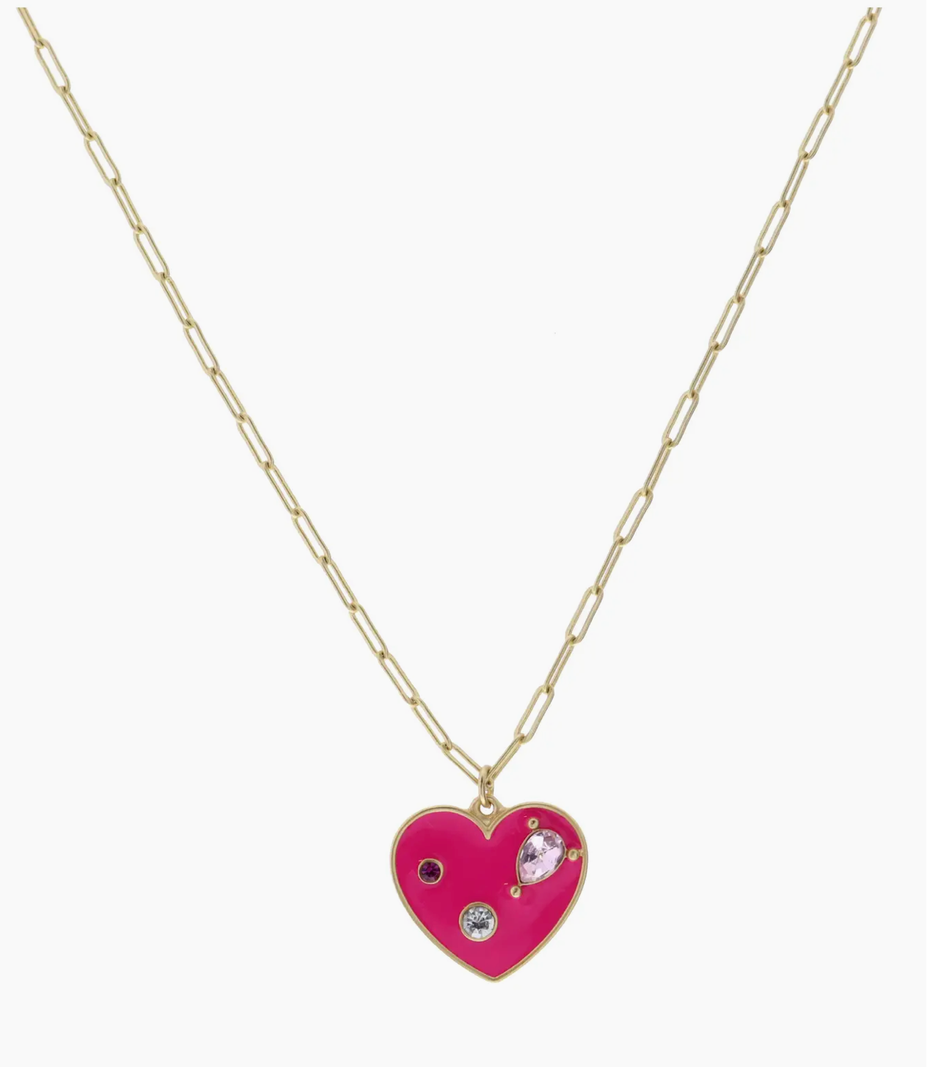 Kids 14" Hot Pink Heart with Multi Crystals Necklace