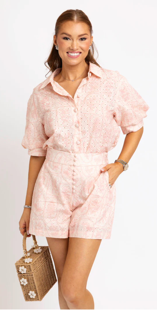 Pink Eyelet Button Shorts