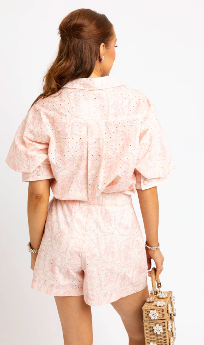 Pink Eyelet Button Shorts