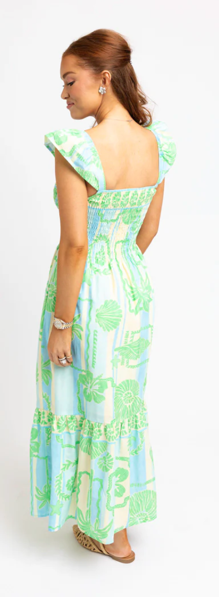 Green Sea Shell Poplin Smock Maxi Dress