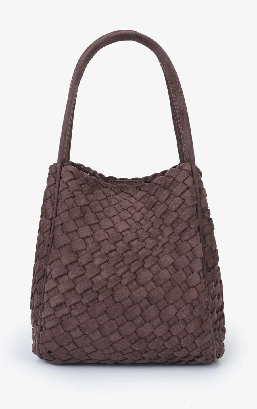 Hollace Mini Woven Tote in Chocolate Suede