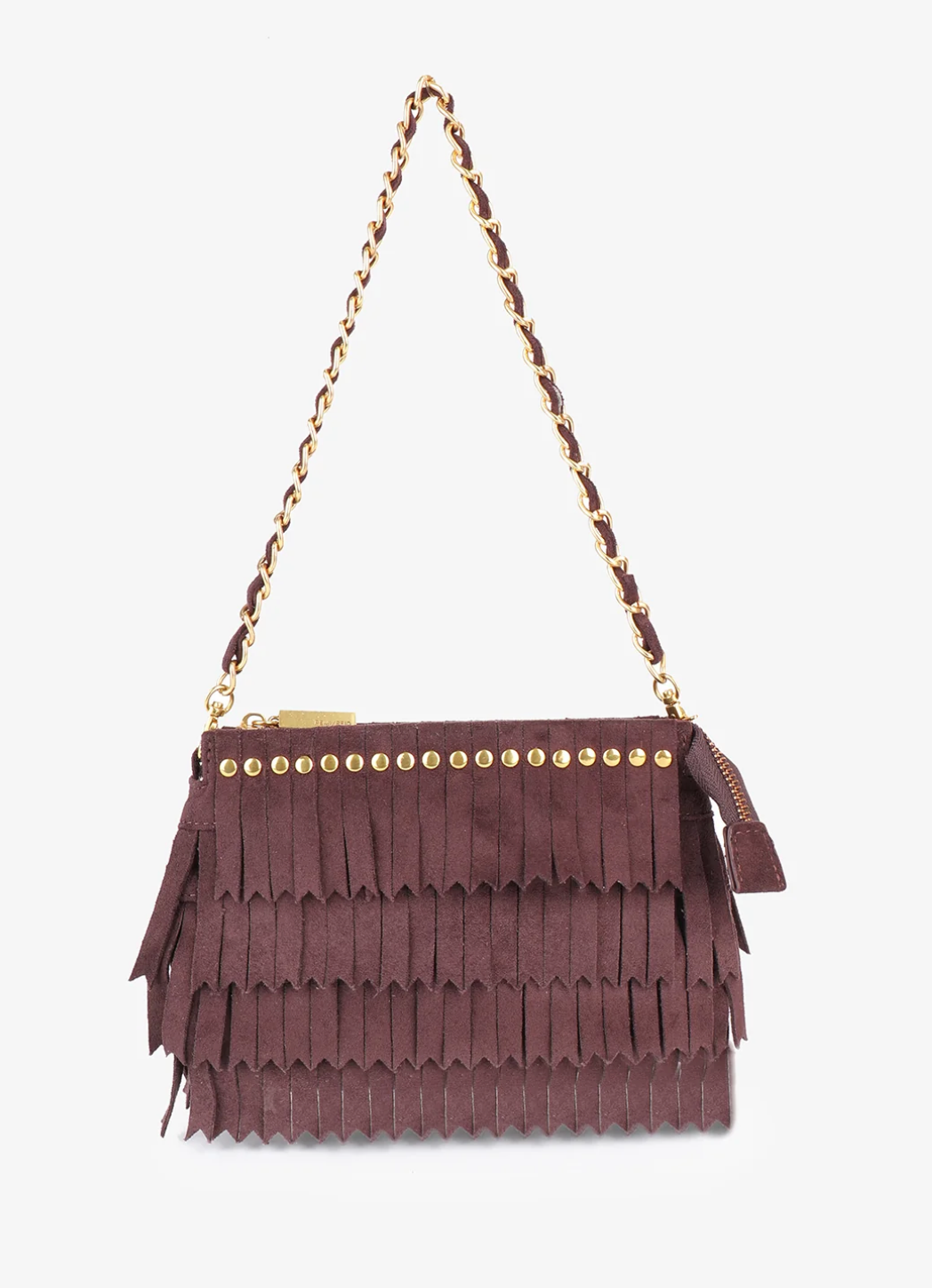 Vassel Fringe Clutch in Berry Suede