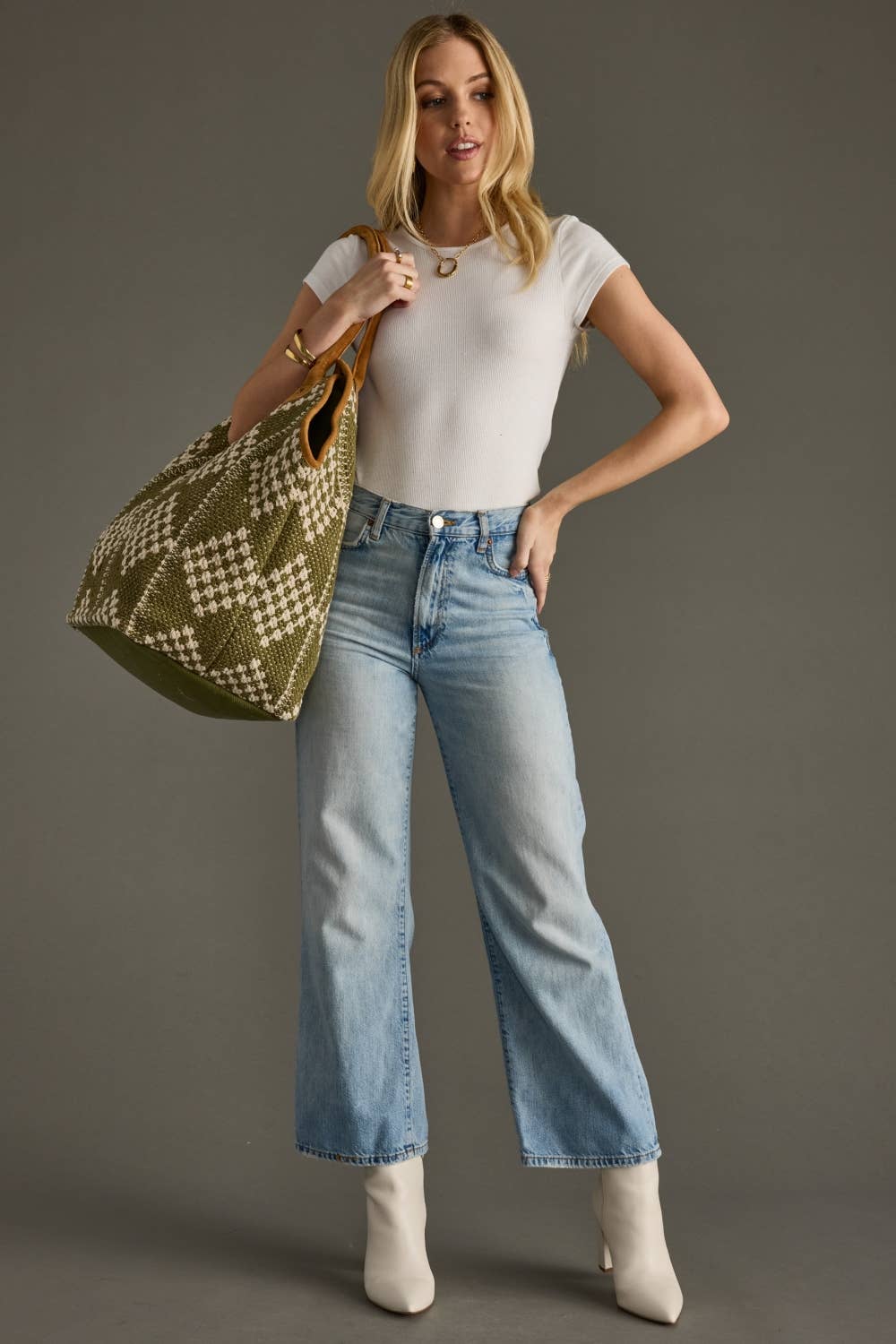 Olive & Cream Diamond Pattern Tote Bag