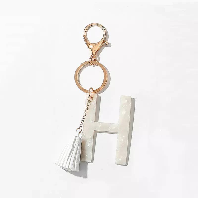 Tasseled White Initial Key Chain
