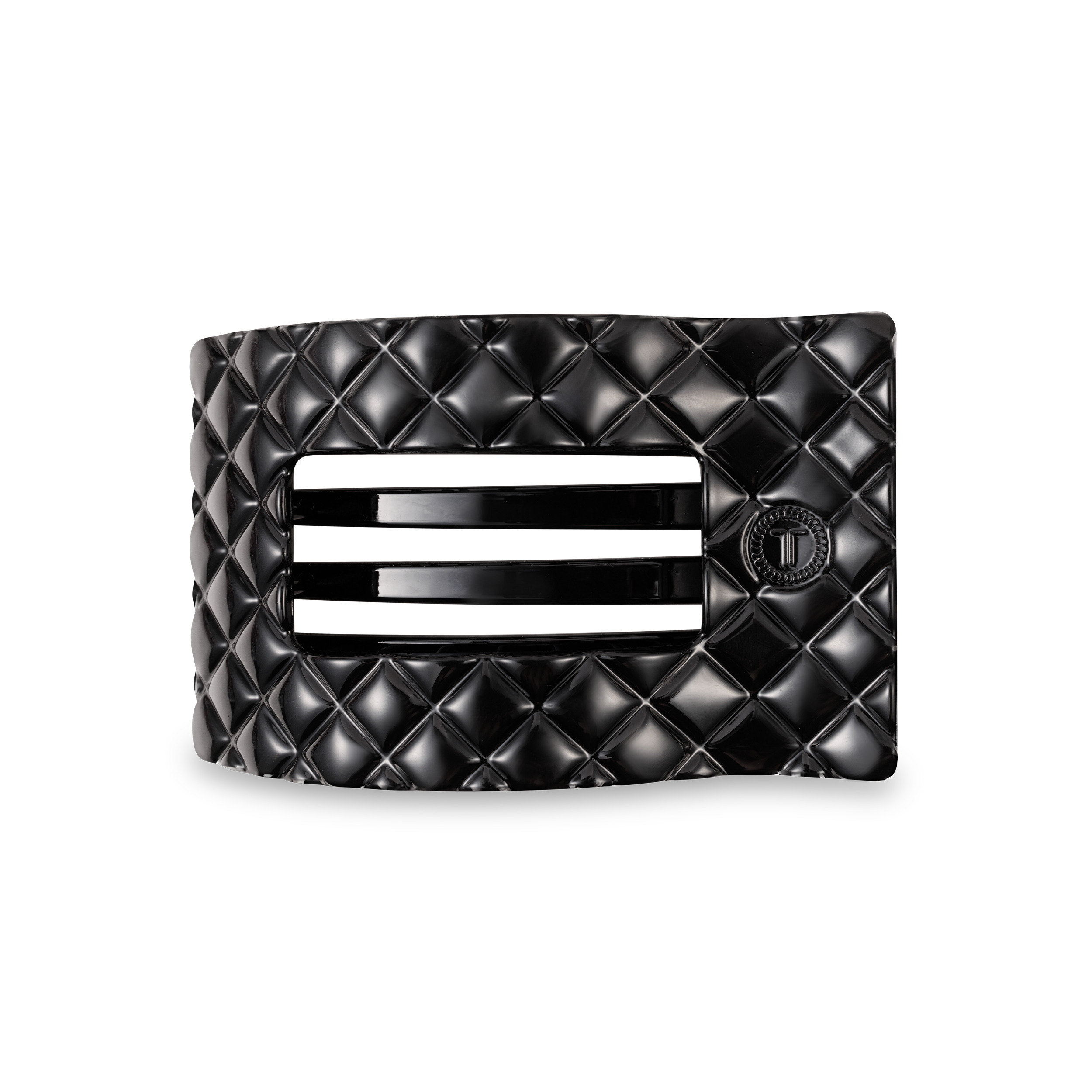 Flat Rectangle Hair Clip | Medium | Jet Black Quilted