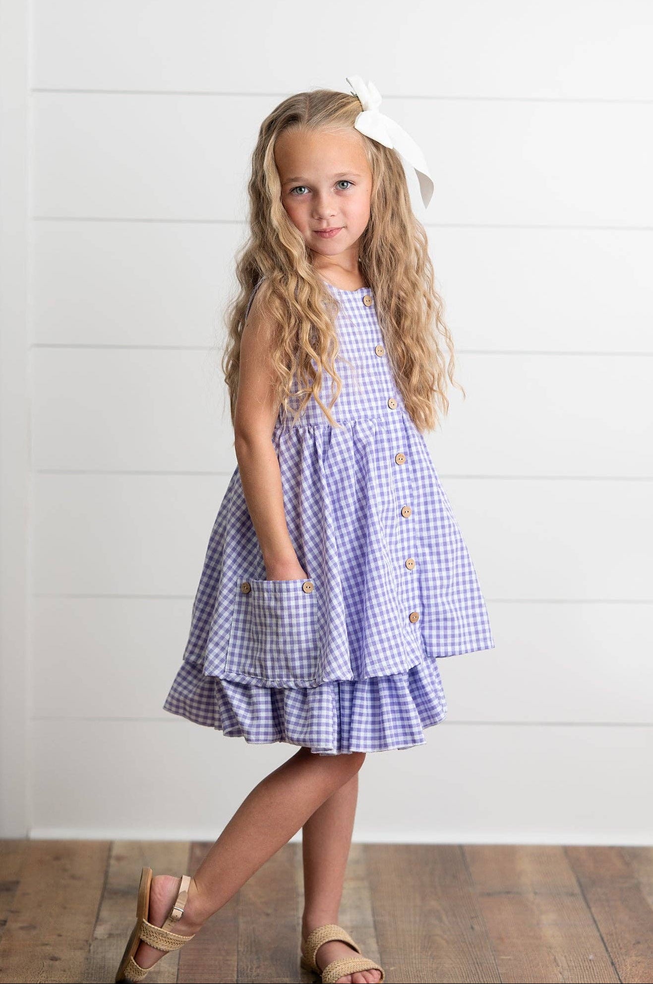 Lavender Gingham Pocket Dress