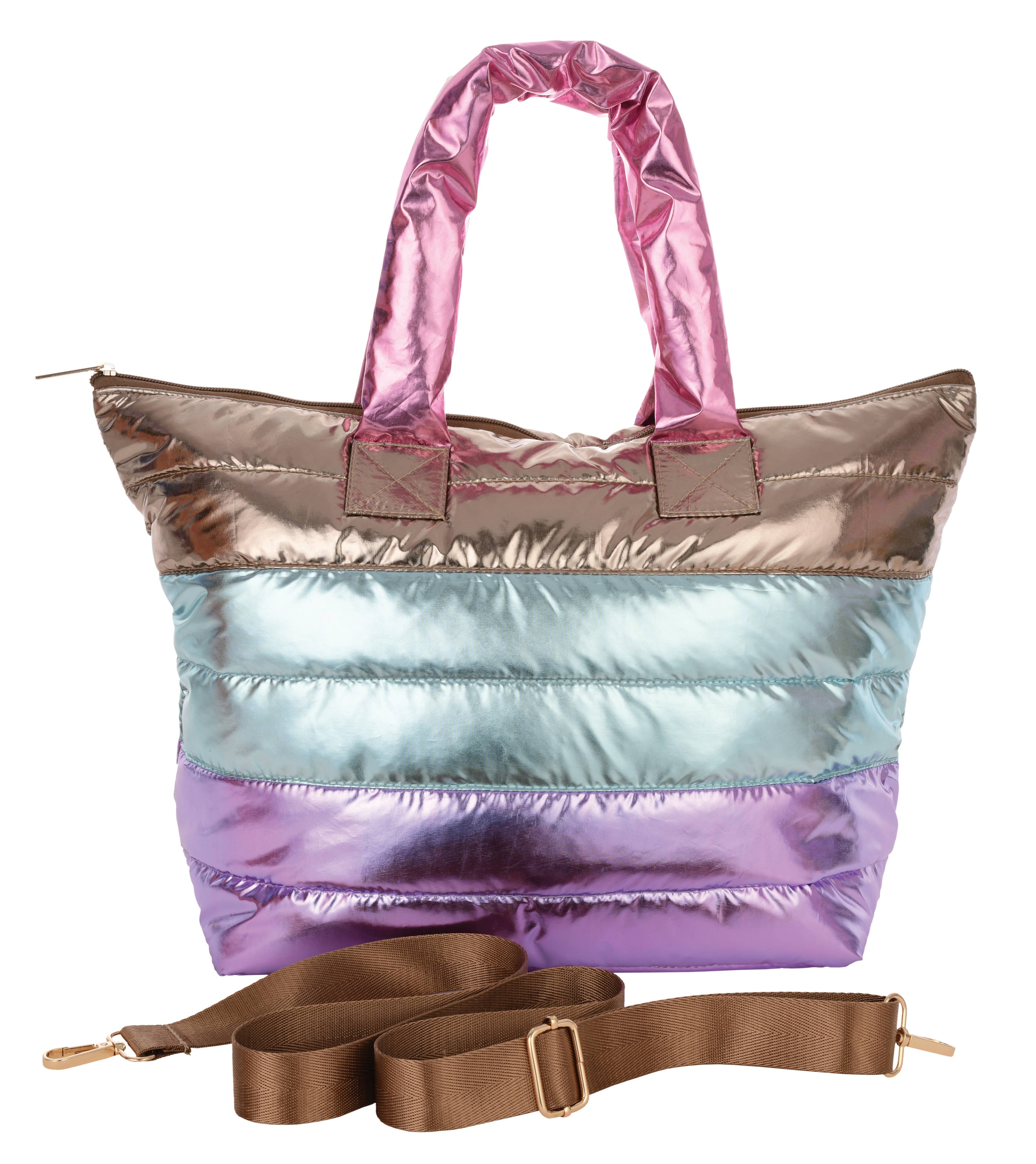 Icy Color Block Puffer Overnight Bag