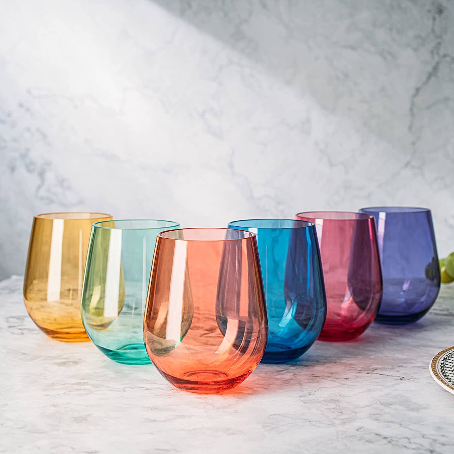 Bright Shatterproof Stemless Wine Glasses