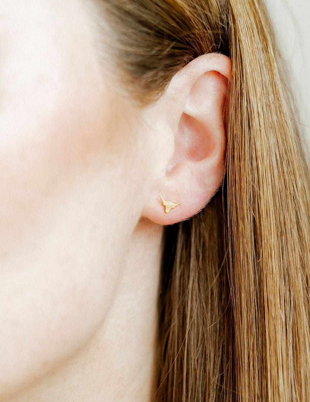 Texas Steer Gold Screwback Stud Earrings
