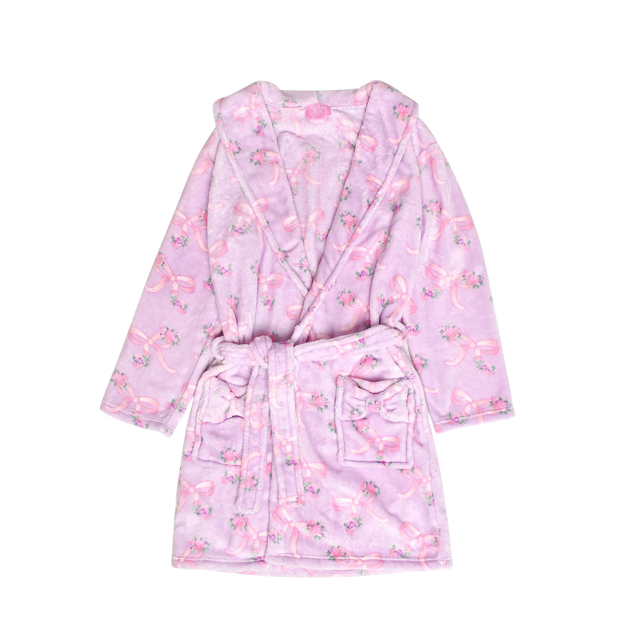 Orchid Floral Bow Print Fleece Robe: