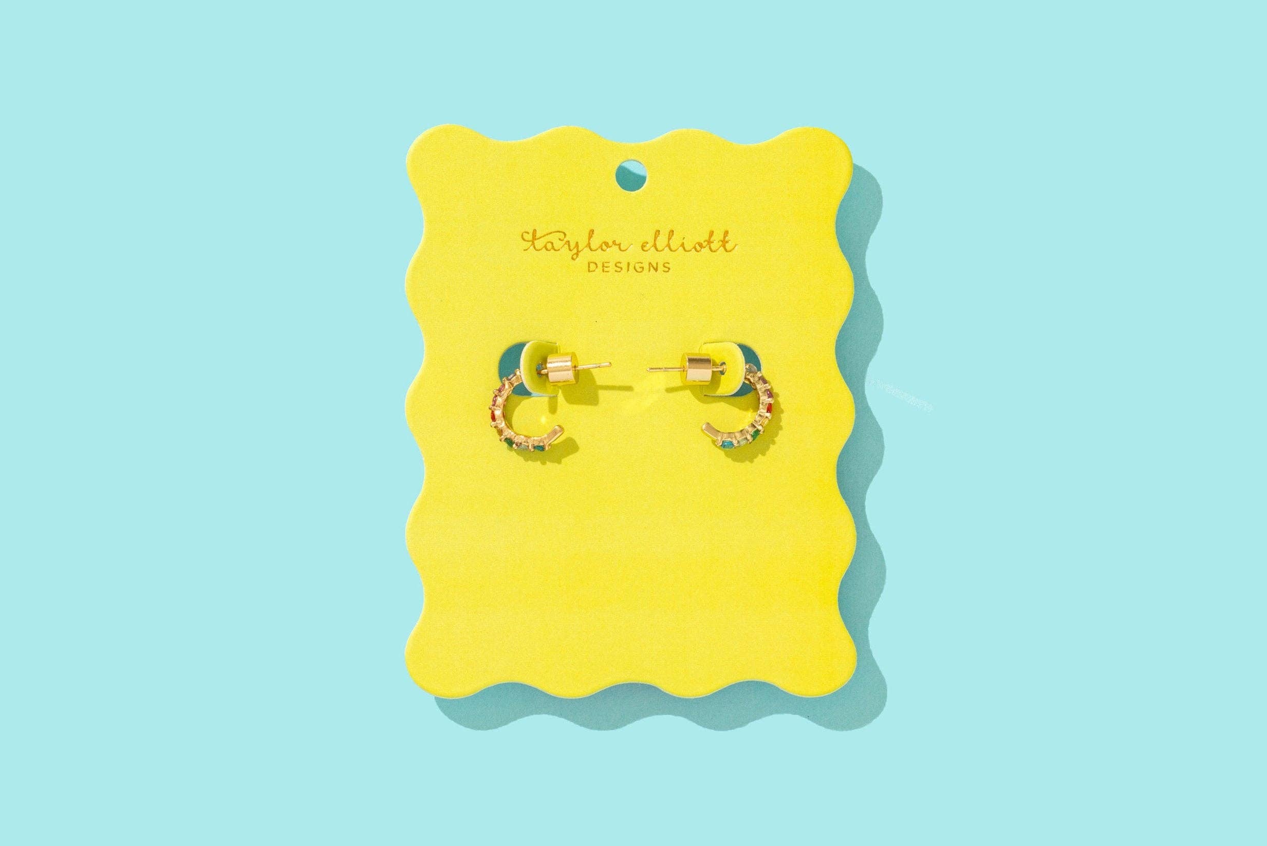 Hallie Gold-Plated w/ Colorful Gems Huggie Earrings