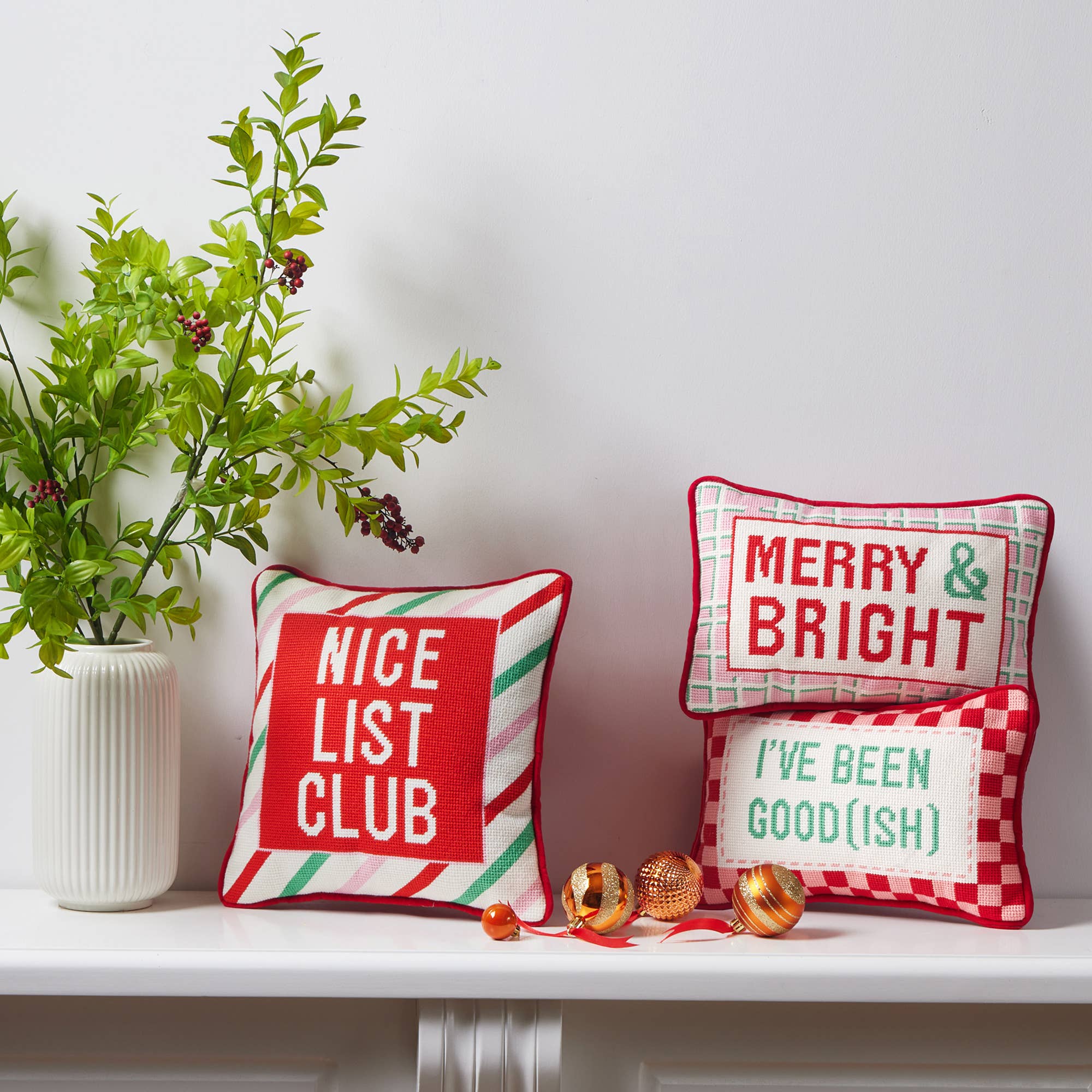 Merry & Bright Embroidered Pillow