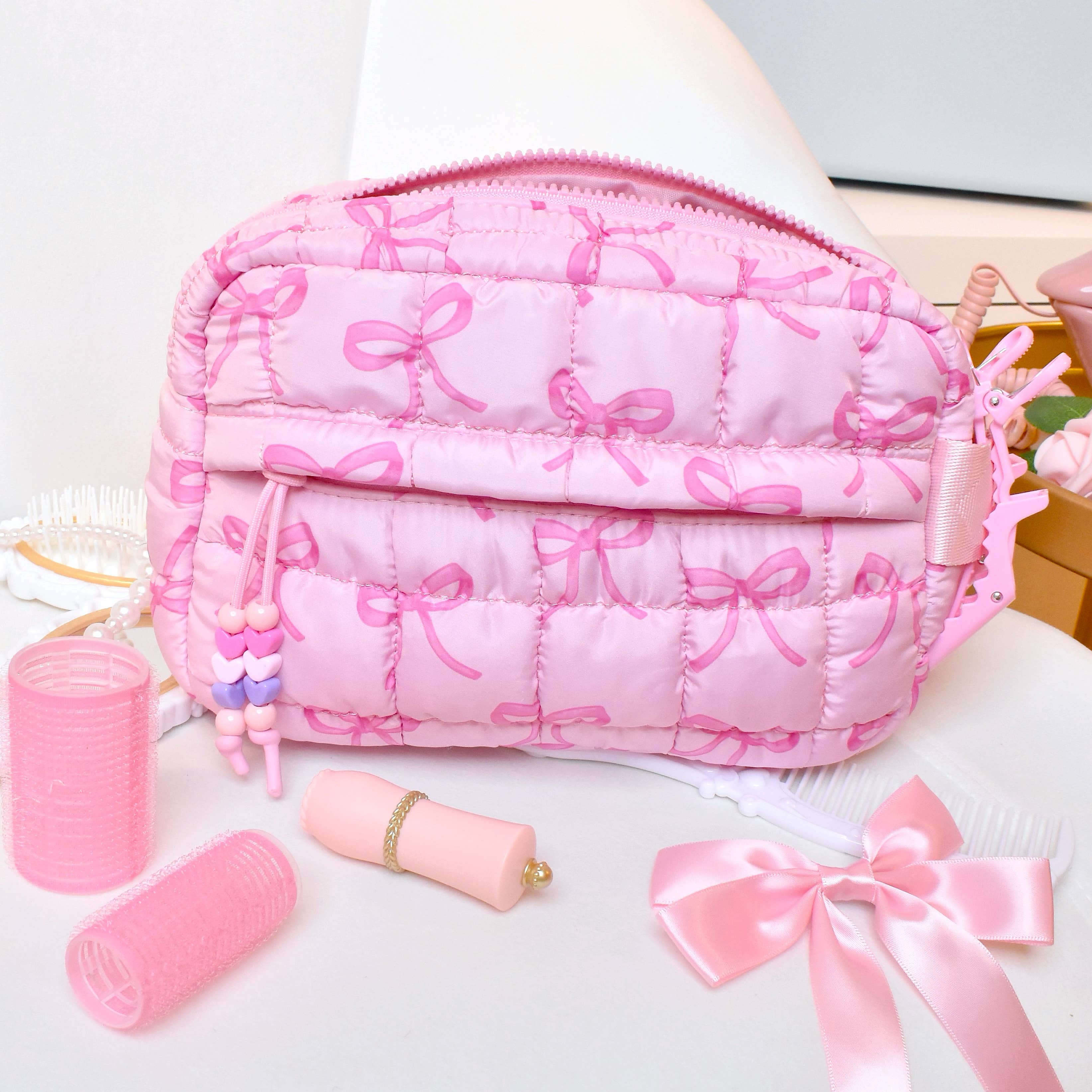 Pink Quilted Scrunchies Bow Pouch