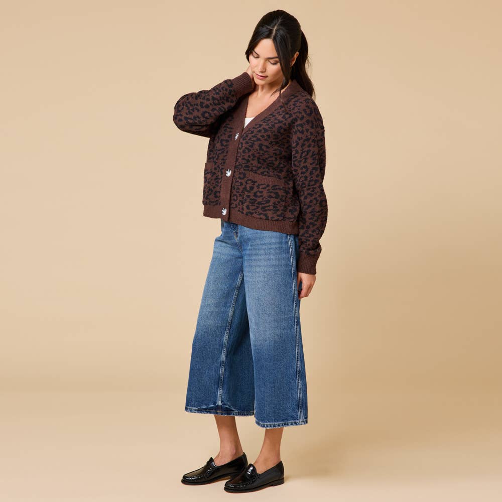 Wild Espresso Animal Print Marshmallow Crop Cardigan